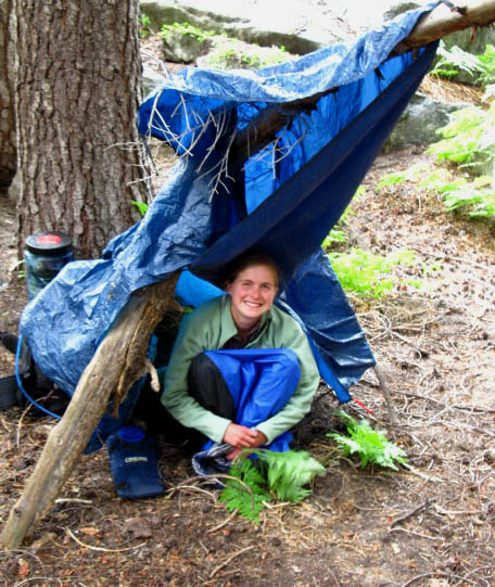 Erin under her Tarp on the Tahoe to Yosemite Trail, Stubblefield Canyon.
